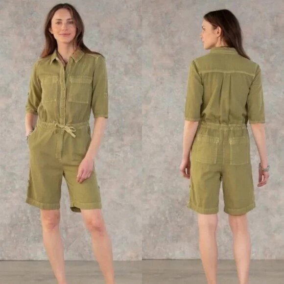 Sundance Monroe Cotton Jumpsuit Army Green Shorts Romper Jumpsuit Small EUC - Picture 2 of 8